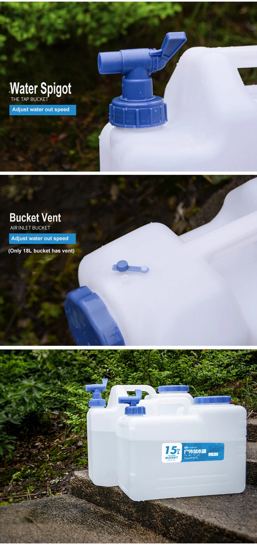 Desert&Fox Camping Bucket 10L/15L/18L/23L Water Container Bottle Car Buckets with Tap Outdoor Hiking Picnic Water Storage Tank