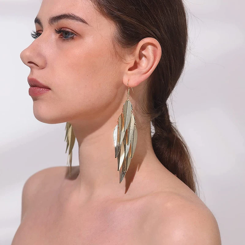 Multi-layer Metal Leaves Geometric Earrings Swing Drop Dangle Earrings For Women Gold Silver Color Fashion Female Party Jewelry