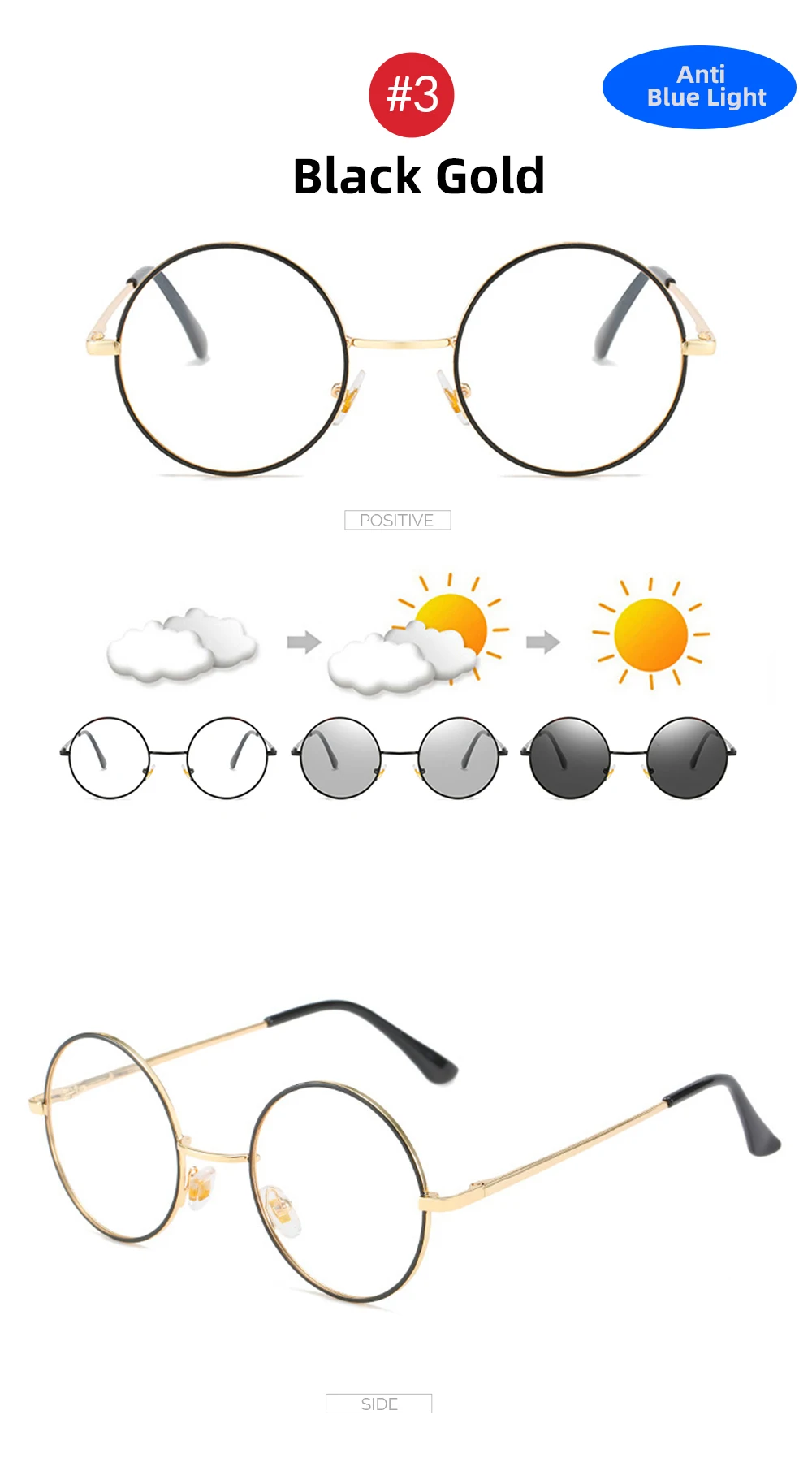 VIVIBEE Photochromic Mens Blue Light Blocking Glasses Retro UV400 Anti Glare Round Color Changing Sunglasses Computer Shades