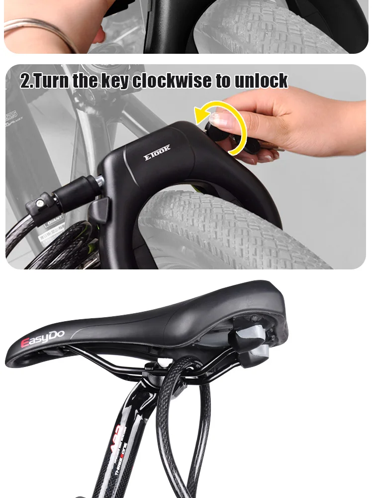 ETOOK Bike Horseshoe Lock Anti-Theft Bike Hardened Steel Pipe Lock Portable High Safety Road Mountain Durable Bicycle Lock