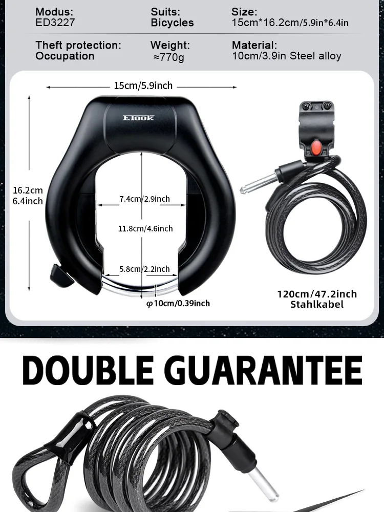 ETOOK Bike Horseshoe Lock Anti-Theft Bike Hardened Steel Pipe Lock Portable High Safety Road Mountain Durable Bicycle Lock