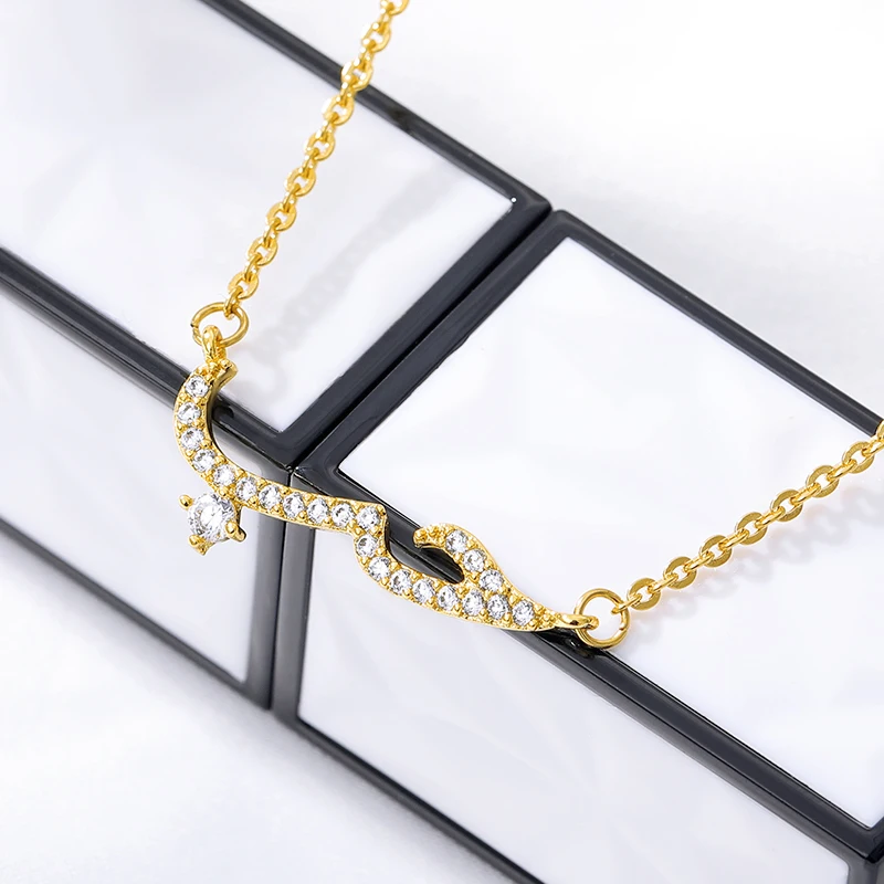 Luxury Shiny Crystal Arabic Love Pendant Necklace For Women Stainless Steel Chain Fashion Vintage Necklace Jewelry Couple Gifts