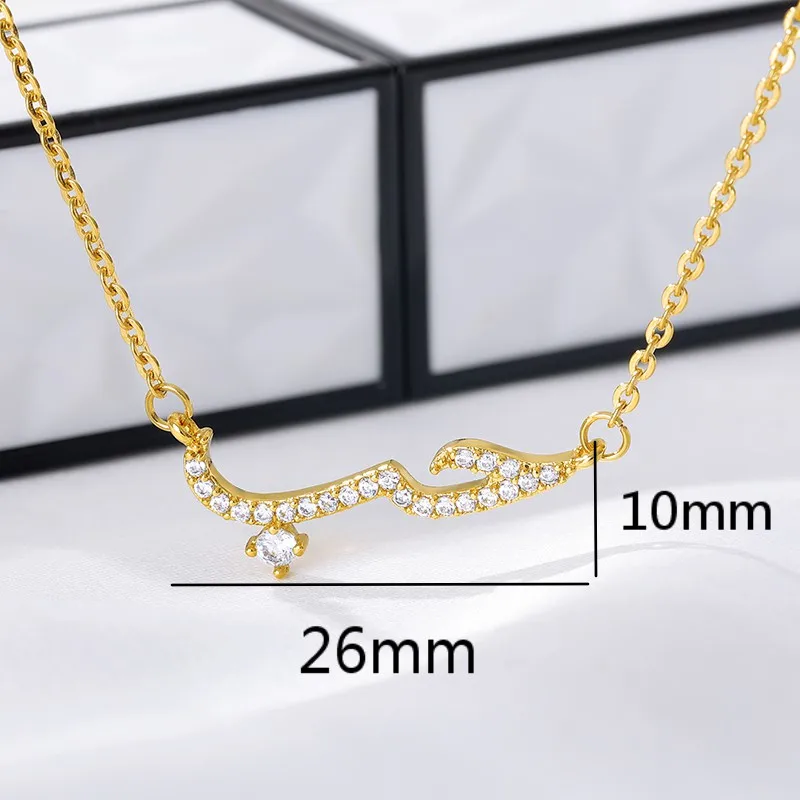 Luxury Shiny Crystal Arabic Love Pendant Necklace For Women Stainless Steel Chain Fashion Vintage Necklace Jewelry Couple Gifts