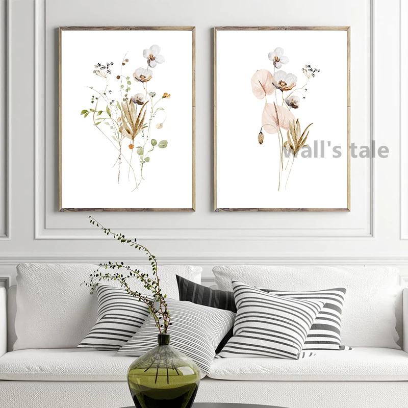 Floral Bouquet Watercolor Art Painting Japanese Ikebana Flowers Wall Pictures Minimalist Poster Canvas Print Bedroom Home Decor
