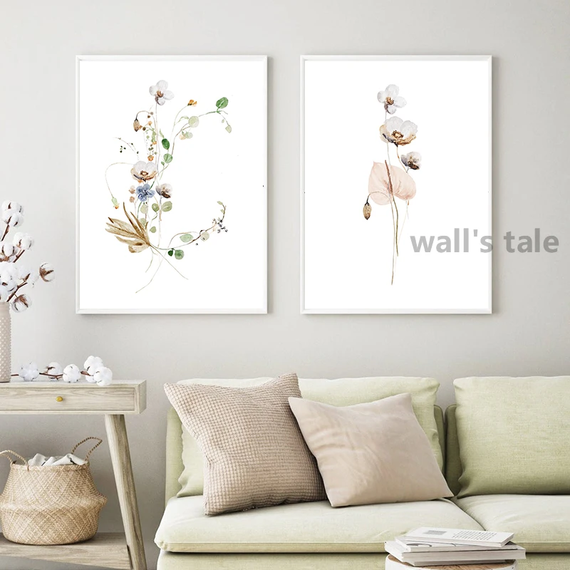 Floral Bouquet Watercolor Art Painting Japanese Ikebana Flowers Wall Pictures Minimalist Poster Canvas Print Bedroom Home Decor