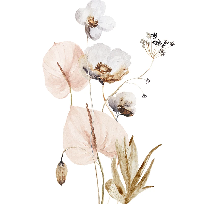 Floral Bouquet Watercolor Art Painting Japanese Ikebana Flowers Wall Pictures Minimalist Poster Canvas Print Bedroom Home Decor