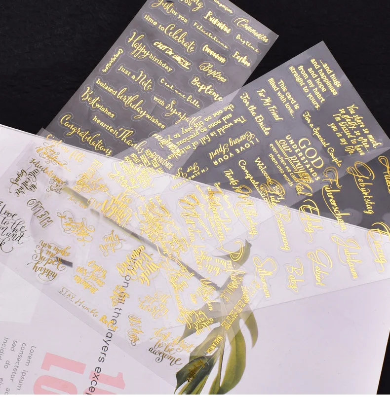 4pc Gold UV Resin Stickers Filling Material Phrases Blessings Stickers Decorative Sticker DIY Epoxy Resin Jewelry Making