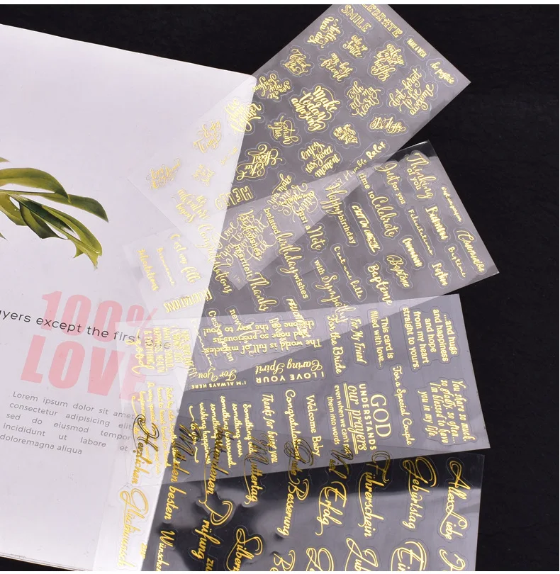 4pc Gold UV Resin Stickers Filling Material Phrases Blessings Stickers Decorative Sticker DIY Epoxy Resin Jewelry Making