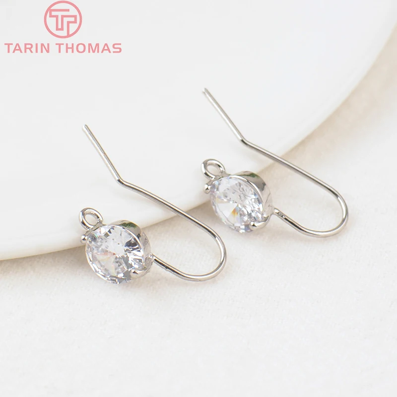 (2503) Height 17MM 24K Champagne Gold Color Plated Brass with Zircon Earrings Hook High Quality Diy Jewelry Accessories