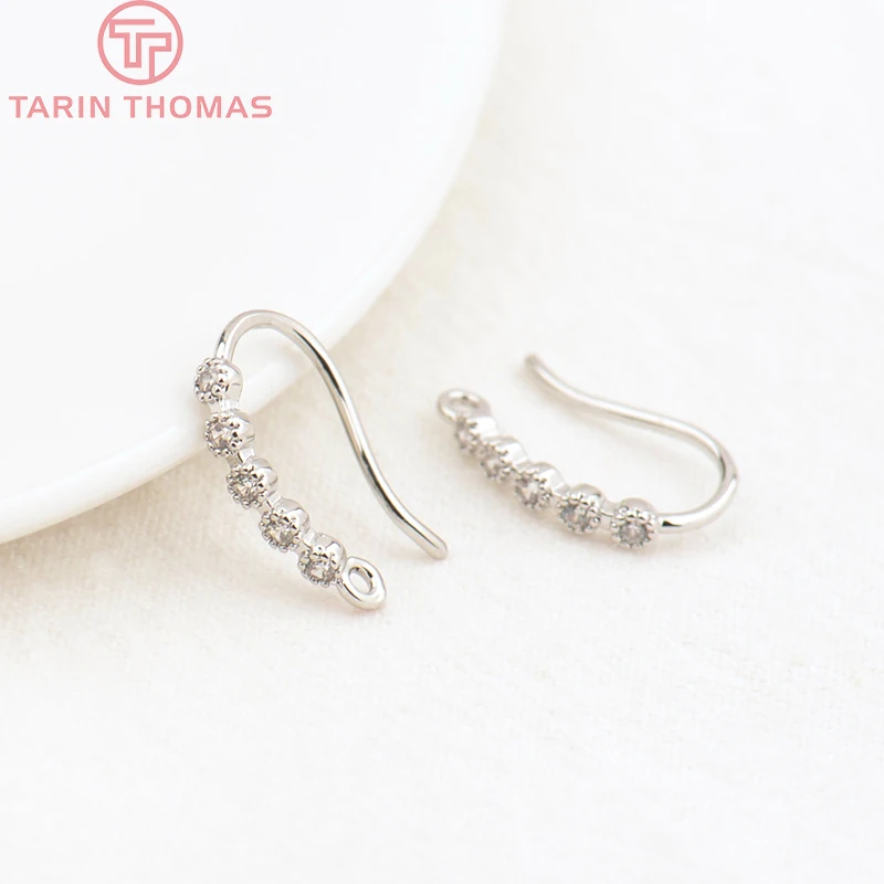 (2503) Height 17MM 24K Champagne Gold Color Plated Brass with Zircon Earrings Hook High Quality Diy Jewelry Accessories