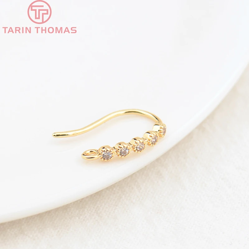 (2503) Height 17MM 24K Champagne Gold Color Plated Brass with Zircon Earrings Hook High Quality Diy Jewelry Accessories