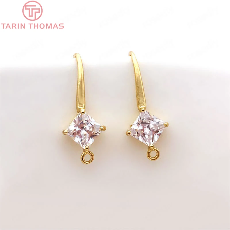(2503) Height 17MM 24K Champagne Gold Color Plated Brass with Zircon Earrings Hook High Quality Diy Jewelry Accessories