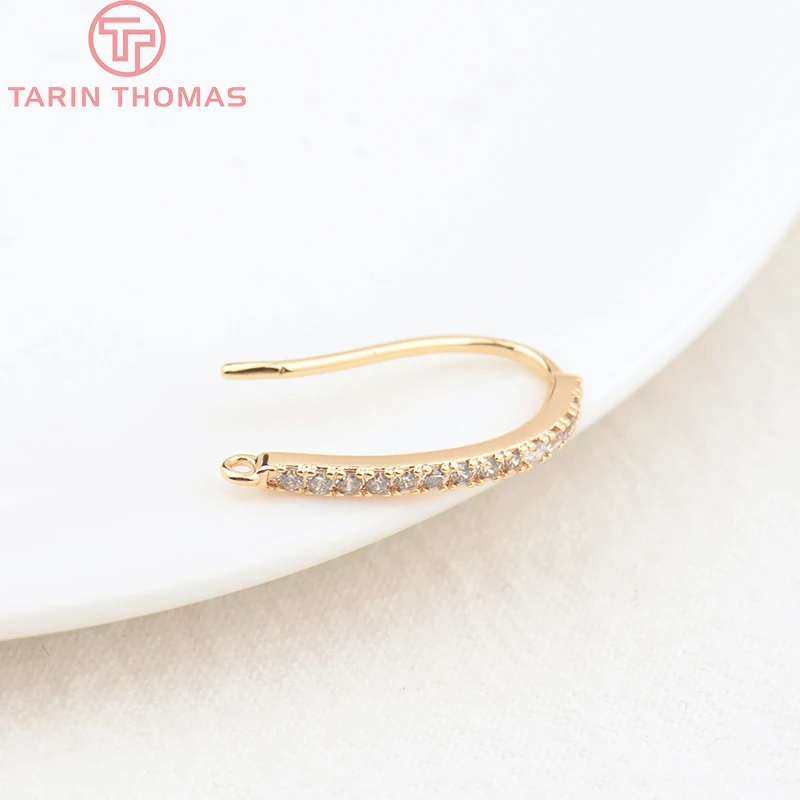 (2503) Height 17MM 24K Champagne Gold Color Plated Brass with Zircon Earrings Hook High Quality Diy Jewelry Accessories