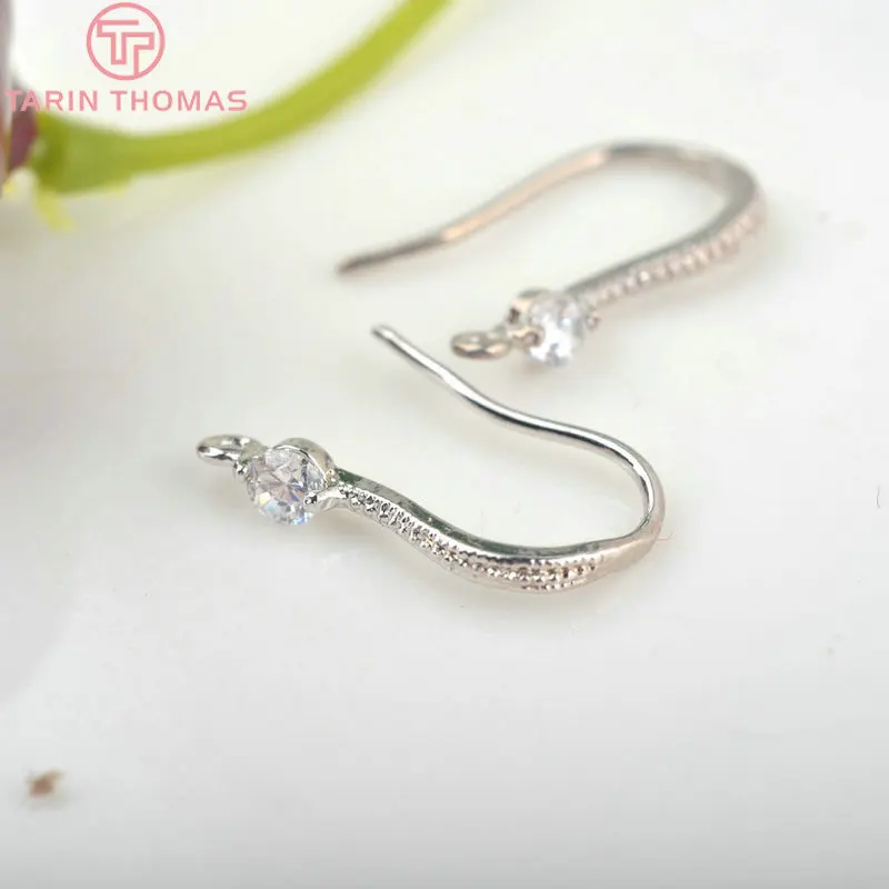(2503) Height 17MM 24K Champagne Gold Color Plated Brass with Zircon Earrings Hook High Quality Diy Jewelry Accessories