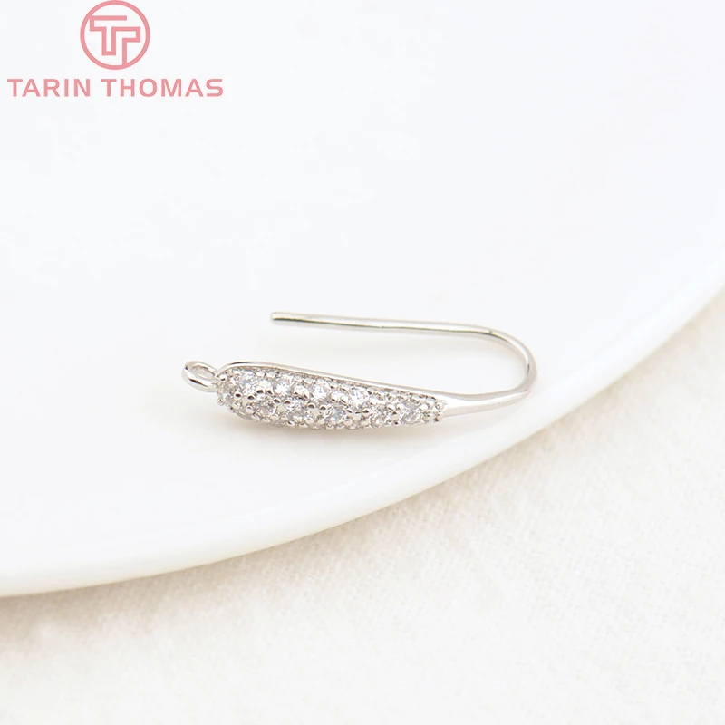 (2503) Height 17MM 24K Champagne Gold Color Plated Brass with Zircon Earrings Hook High Quality Diy Jewelry Accessories