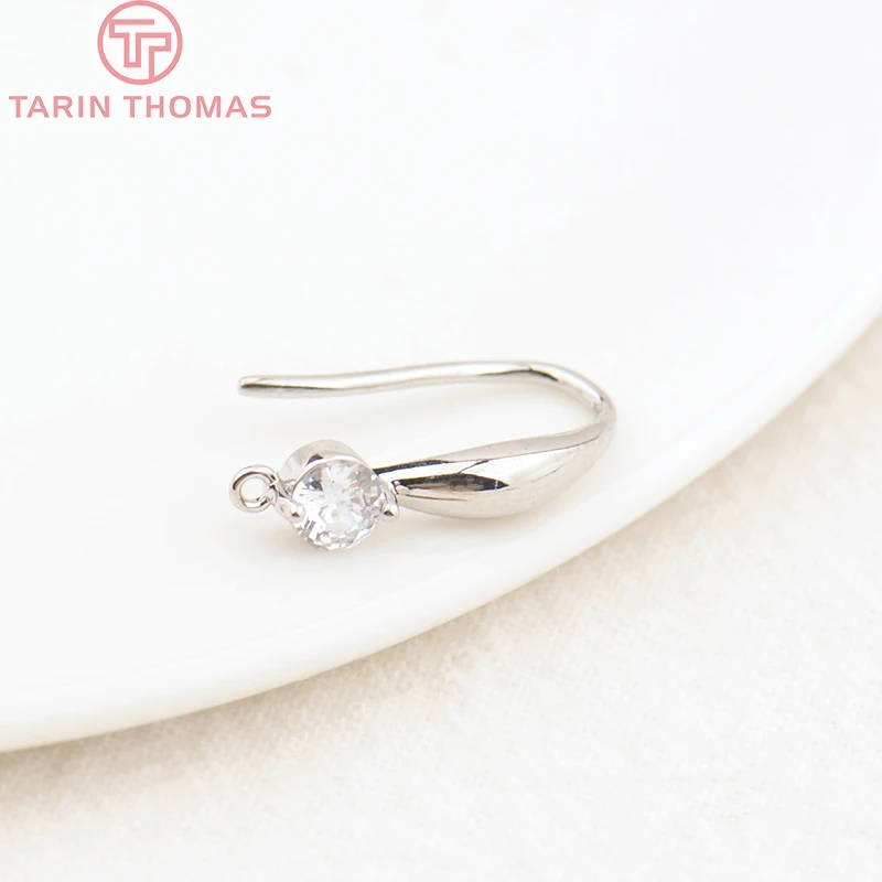 (2503) Height 17MM 24K Champagne Gold Color Plated Brass with Zircon Earrings Hook High Quality Diy Jewelry Accessories