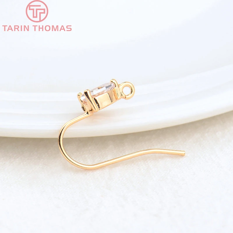 (2503) Height 17MM 24K Champagne Gold Color Plated Brass with Zircon Earrings Hook High Quality Diy Jewelry Accessories
