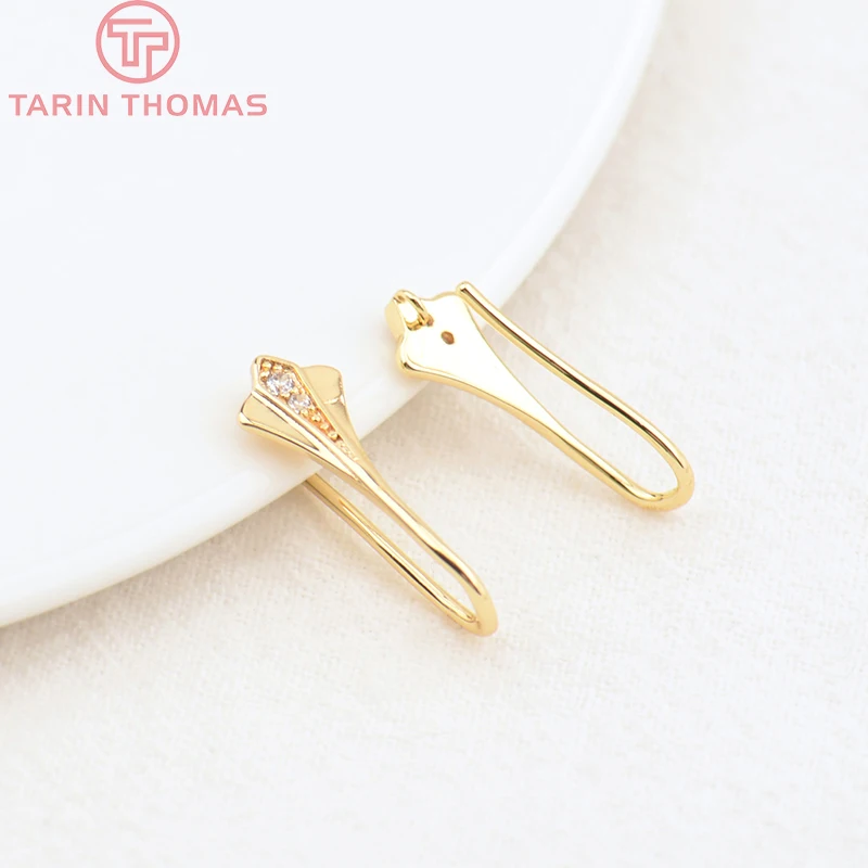 (2503) Height 17MM 24K Champagne Gold Color Plated Brass with Zircon Earrings Hook High Quality Diy Jewelry Accessories