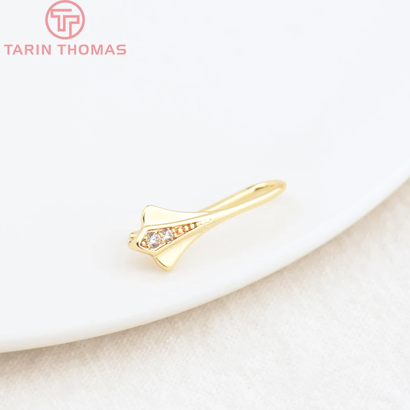 (2503) Height 17MM 24K Champagne Gold Color Plated Brass with Zircon Earrings Hook High Quality Diy Jewelry Accessories