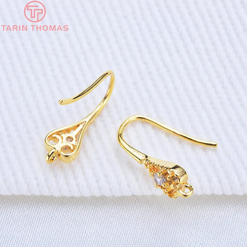 (2503) Height 17MM 24K Champagne Gold Color Plated Brass with Zircon Earrings Hook High Quality Diy Jewelry Accessories