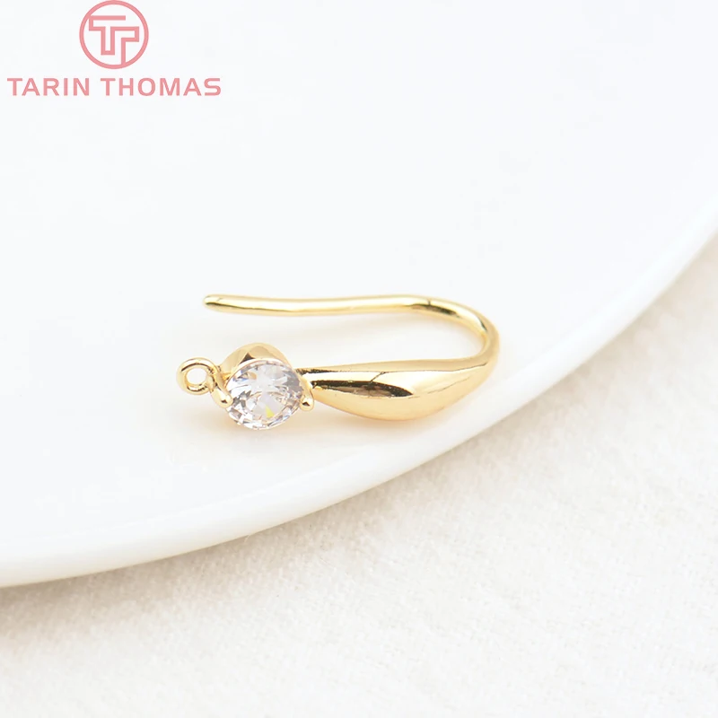 (2503) Height 17MM 24K Champagne Gold Color Plated Brass with Zircon Earrings Hook High Quality Diy Jewelry Accessories