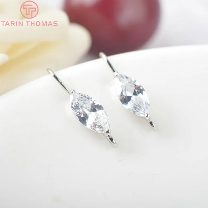 (2503) Height 17MM 24K Champagne Gold Color Plated Brass with Zircon Earrings Hook High Quality Diy Jewelry Accessories