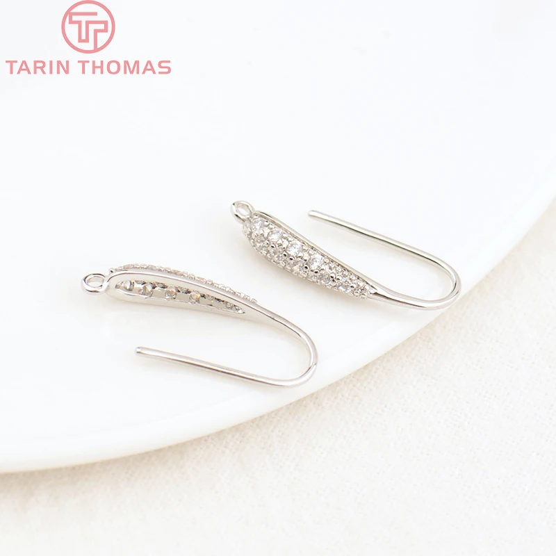 (2503) Height 17MM 24K Champagne Gold Color Plated Brass with Zircon Earrings Hook High Quality Diy Jewelry Accessories