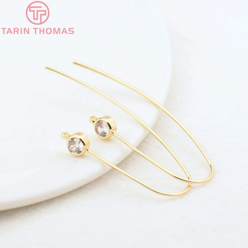 (2503) Height 17MM 24K Champagne Gold Color Plated Brass with Zircon Earrings Hook High Quality Diy Jewelry Accessories