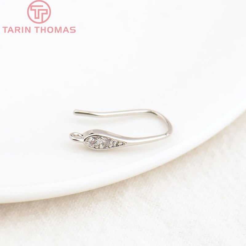 (2503) Height 17MM 24K Champagne Gold Color Plated Brass with Zircon Earrings Hook High Quality Diy Jewelry Accessories