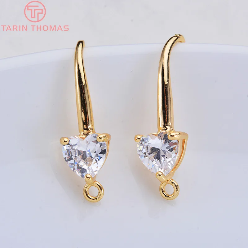 (2503) Height 17MM 24K Champagne Gold Color Plated Brass with Zircon Earrings Hook High Quality Diy Jewelry Accessories