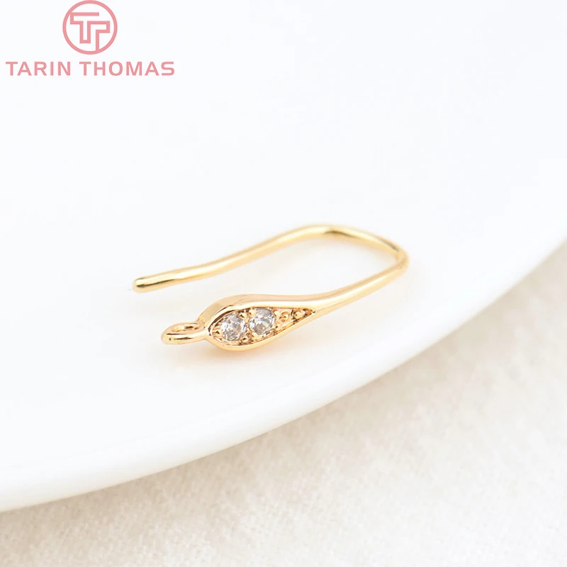 (2503) Height 17MM 24K Champagne Gold Color Plated Brass with Zircon Earrings Hook High Quality Diy Jewelry Accessories