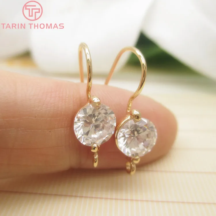 (2503) Height 17MM 24K Champagne Gold Color Plated Brass with Zircon Earrings Hook High Quality Diy Jewelry Accessories