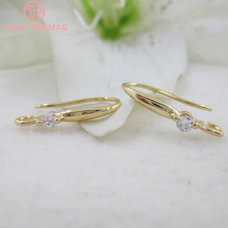 (2503) Height 17MM 24K Champagne Gold Color Plated Brass with Zircon Earrings Hook High Quality Diy Jewelry Accessories