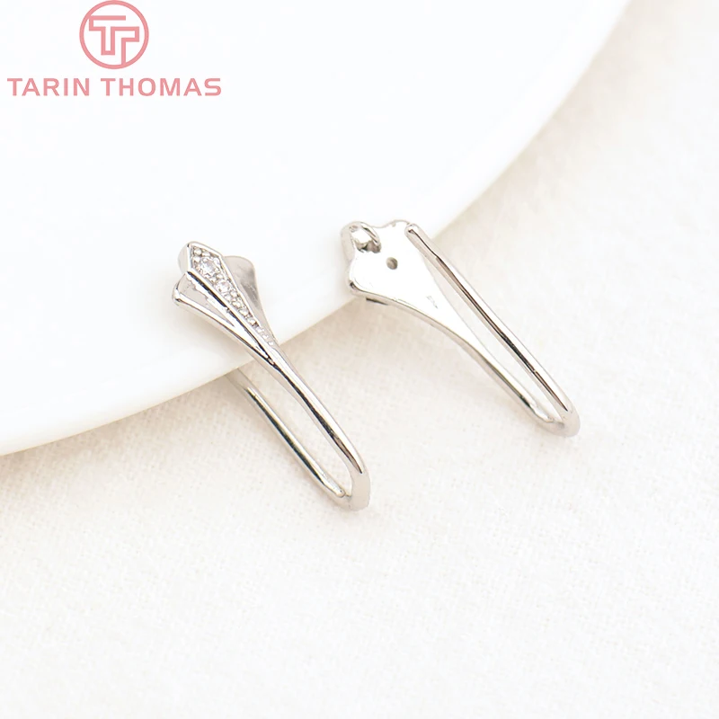 (2503) Height 17MM 24K Champagne Gold Color Plated Brass with Zircon Earrings Hook High Quality Diy Jewelry Accessories