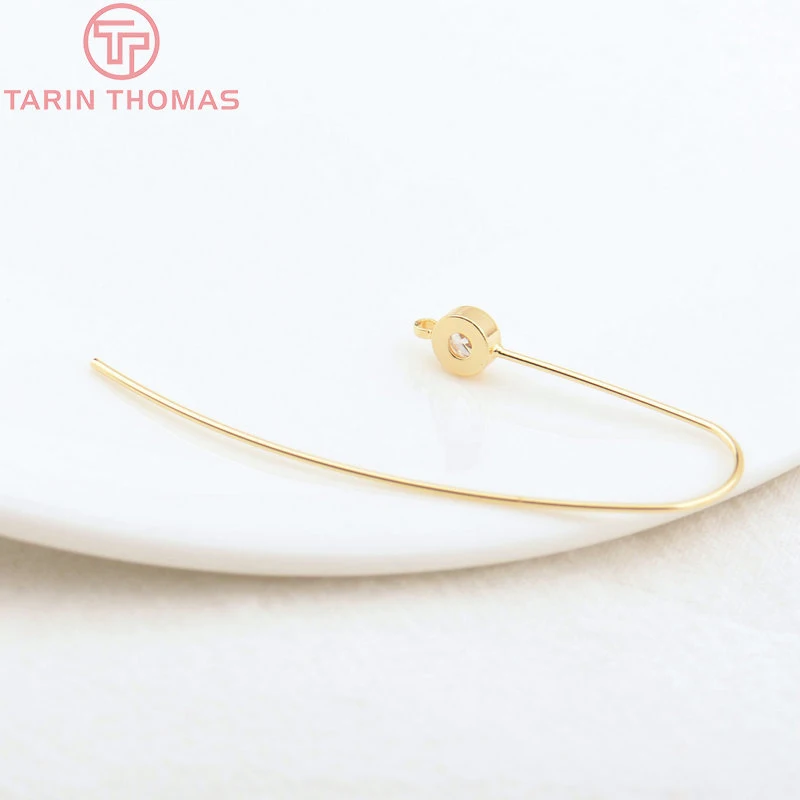 (2503) Height 17MM 24K Champagne Gold Color Plated Brass with Zircon Earrings Hook High Quality Diy Jewelry Accessories