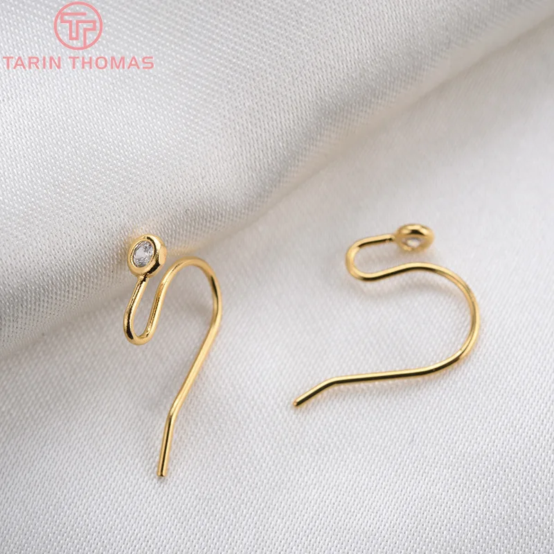 (2503) Height 17MM 24K Champagne Gold Color Plated Brass with Zircon Earrings Hook High Quality Diy Jewelry Accessories