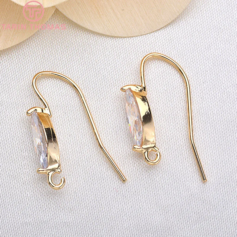 (2503) Height 17MM 24K Champagne Gold Color Plated Brass with Zircon Earrings Hook High Quality Diy Jewelry Accessories