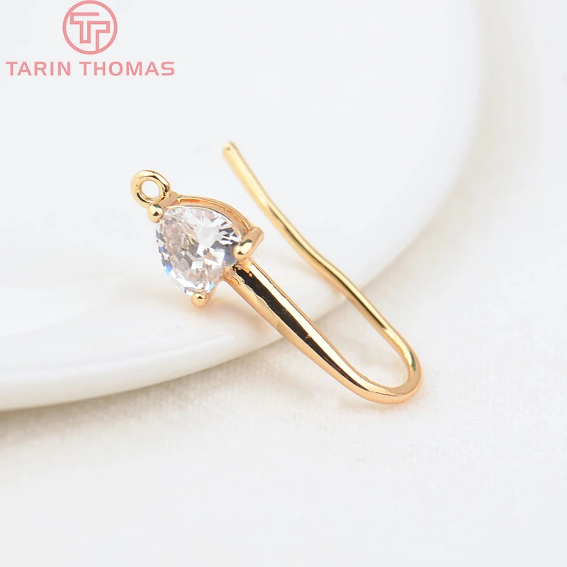 (2503) Height 17MM 24K Champagne Gold Color Plated Brass with Zircon Earrings Hook High Quality Diy Jewelry Accessories