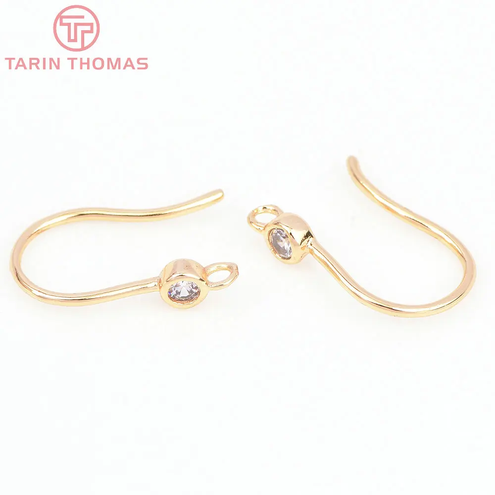 (2503) Height 17MM 24K Champagne Gold Color Plated Brass with Zircon Earrings Hook High Quality Diy Jewelry Accessories