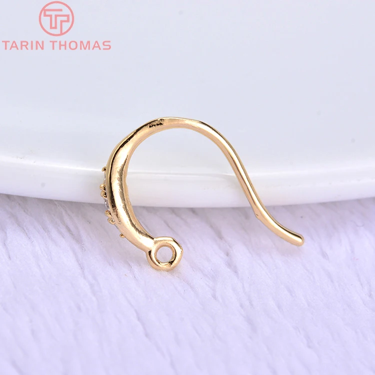 (2503) Height 17MM 24K Champagne Gold Color Plated Brass with Zircon Earrings Hook High Quality Diy Jewelry Accessories