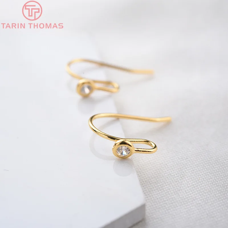 (2503) Height 17MM 24K Champagne Gold Color Plated Brass with Zircon Earrings Hook High Quality Diy Jewelry Accessories