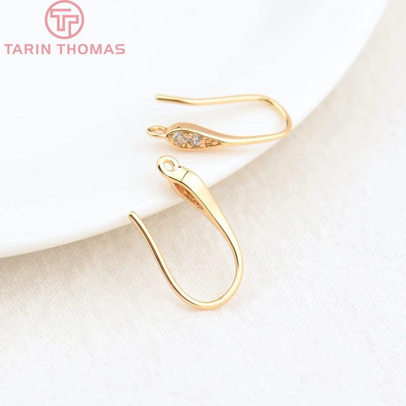 (2503) Height 17MM 24K Champagne Gold Color Plated Brass with Zircon Earrings Hook High Quality Diy Jewelry Accessories