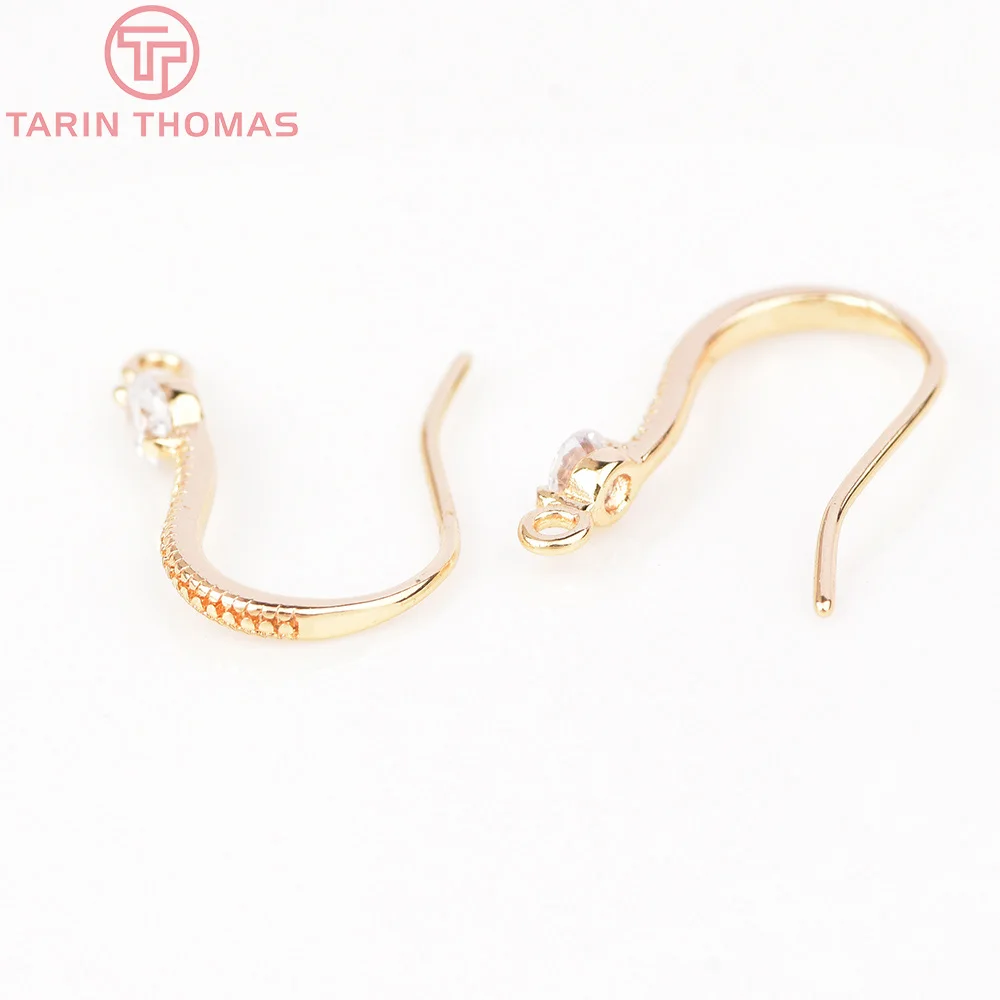(2503) Height 17MM 24K Champagne Gold Color Plated Brass with Zircon Earrings Hook High Quality Diy Jewelry Accessories