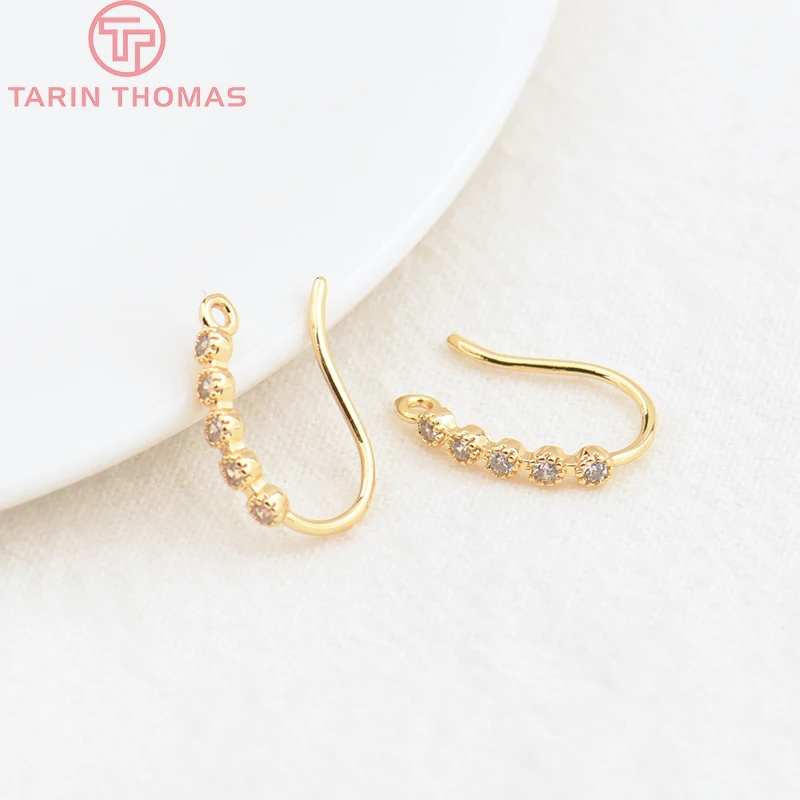 (2503) Height 17MM 24K Champagne Gold Color Plated Brass with Zircon Earrings Hook High Quality Diy Jewelry Accessories