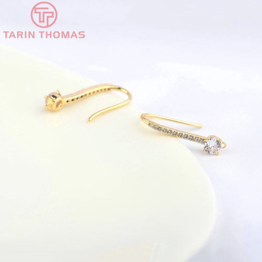 (2503) Height 17MM 24K Champagne Gold Color Plated Brass with Zircon Earrings Hook High Quality Diy Jewelry Accessories