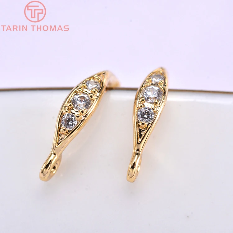 (2503) Height 17MM 24K Champagne Gold Color Plated Brass with Zircon Earrings Hook High Quality Diy Jewelry Accessories