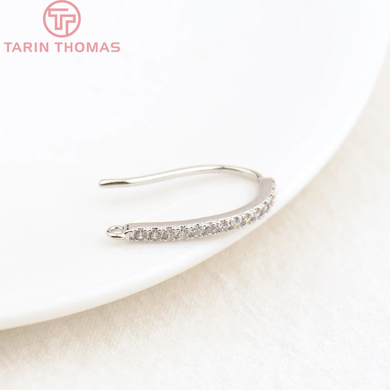 (2503) Height 17MM 24K Champagne Gold Color Plated Brass with Zircon Earrings Hook High Quality Diy Jewelry Accessories