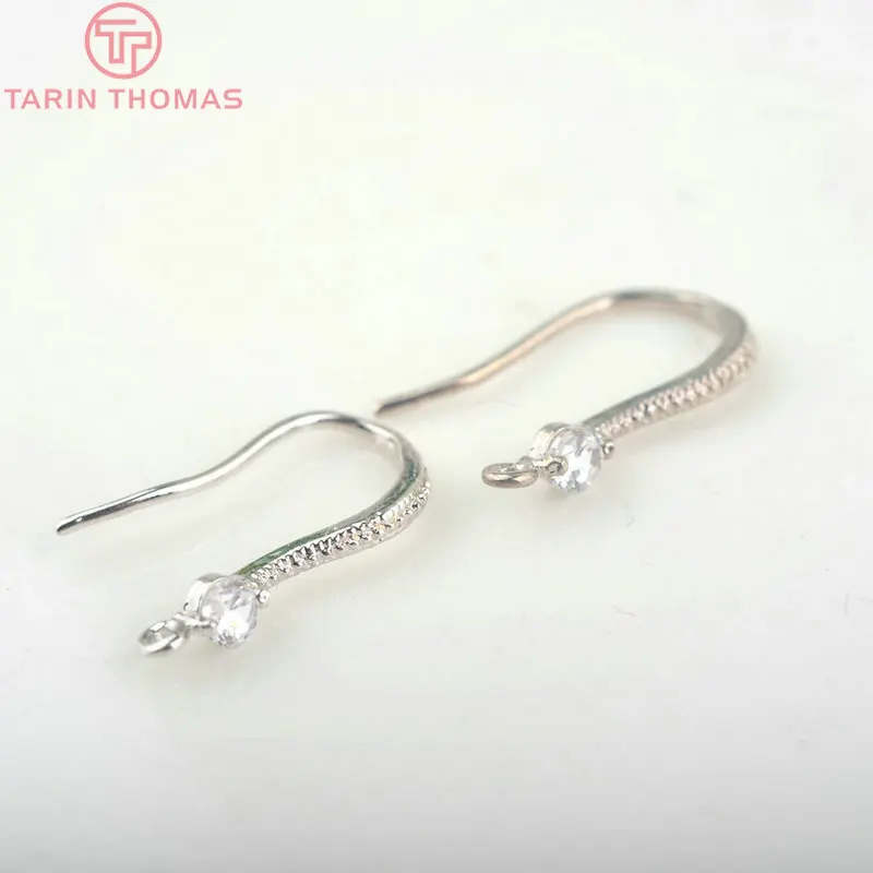 (2503) Height 17MM 24K Champagne Gold Color Plated Brass with Zircon Earrings Hook High Quality Diy Jewelry Accessories