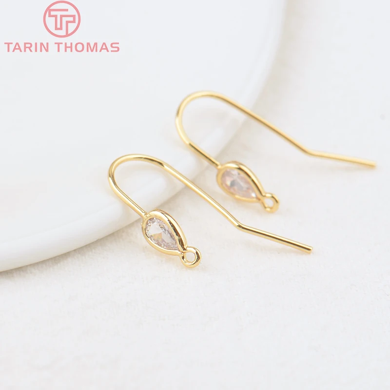 (2503) Height 17MM 24K Champagne Gold Color Plated Brass with Zircon Earrings Hook High Quality Diy Jewelry Accessories