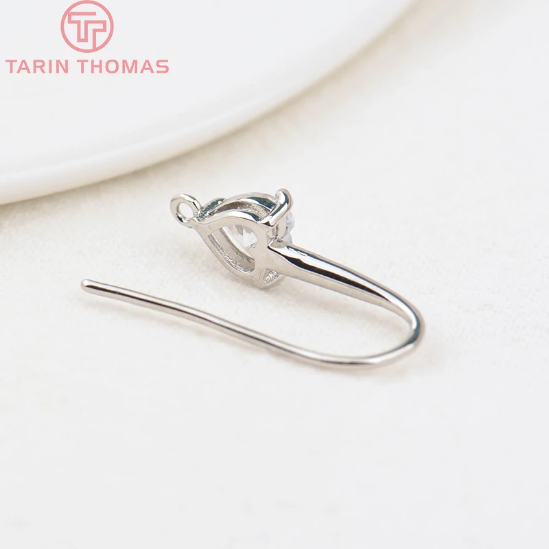 (2503) Height 17MM 24K Champagne Gold Color Plated Brass with Zircon Earrings Hook High Quality Diy Jewelry Accessories